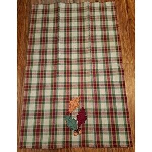 Park Imports Kitchen Hand Towel 29x18 Fall Leaves Acorn Plaid Cotton Hand Loomed